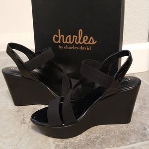 Charles David Black Strappy Wedges, size 8.5